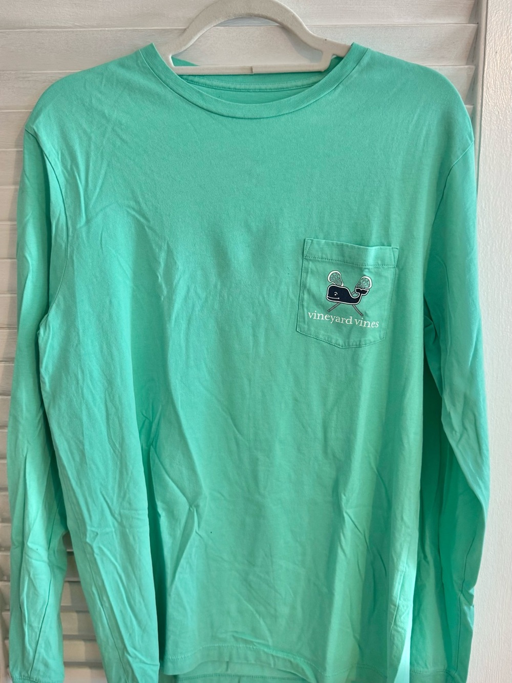 Vineyard Vines Men's Long-Sleeve Lacrosse Pocket Tee in Aqua Green